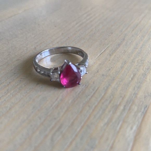 925 sterling silver pink ruby teardrop rhinestone ring - Picture 4 of 7